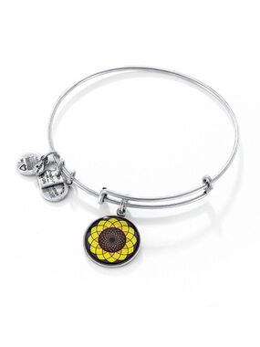 Alex and Ani Sunflower Charm Bangle Bracelet - Silver, Yellow, & Purple